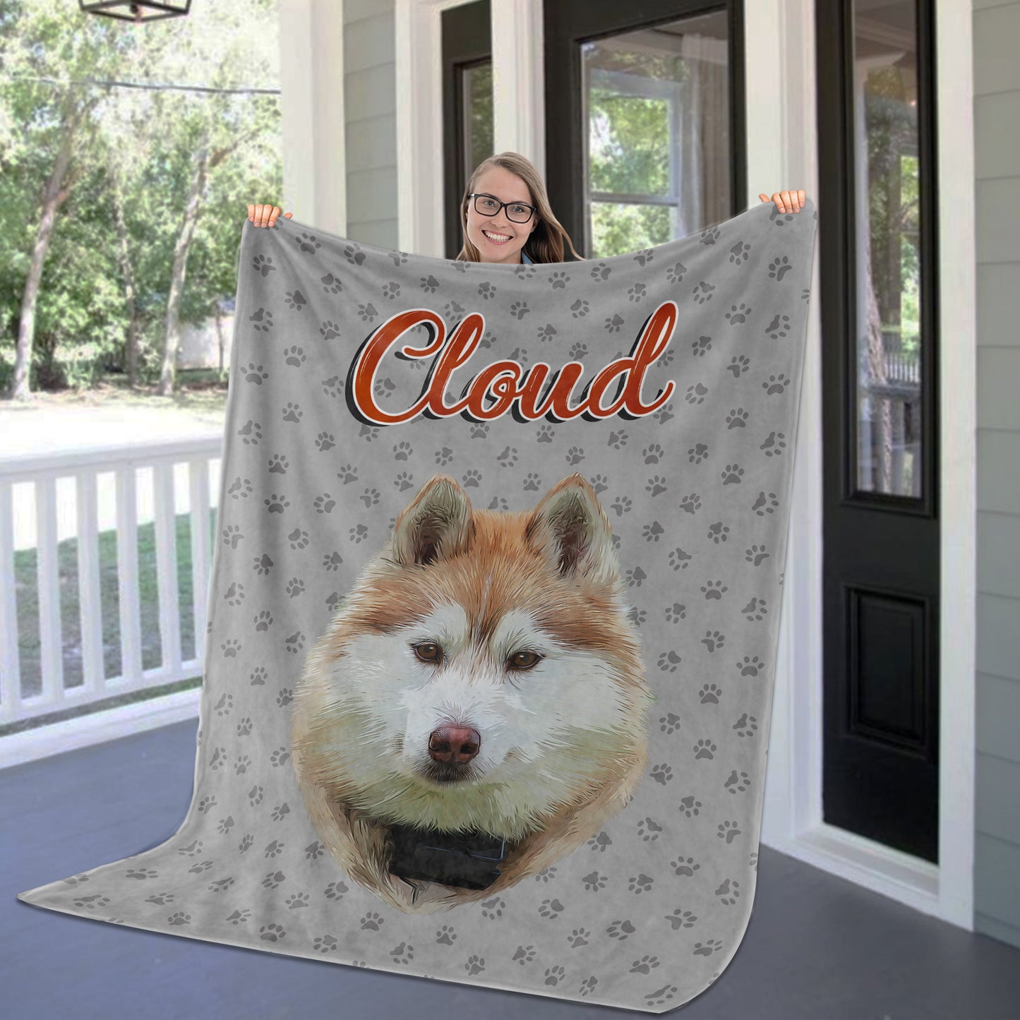 Blanket with Custom Pet Portrait